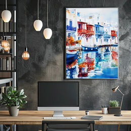 Greece Mykonos Colorful Waterfront Poster