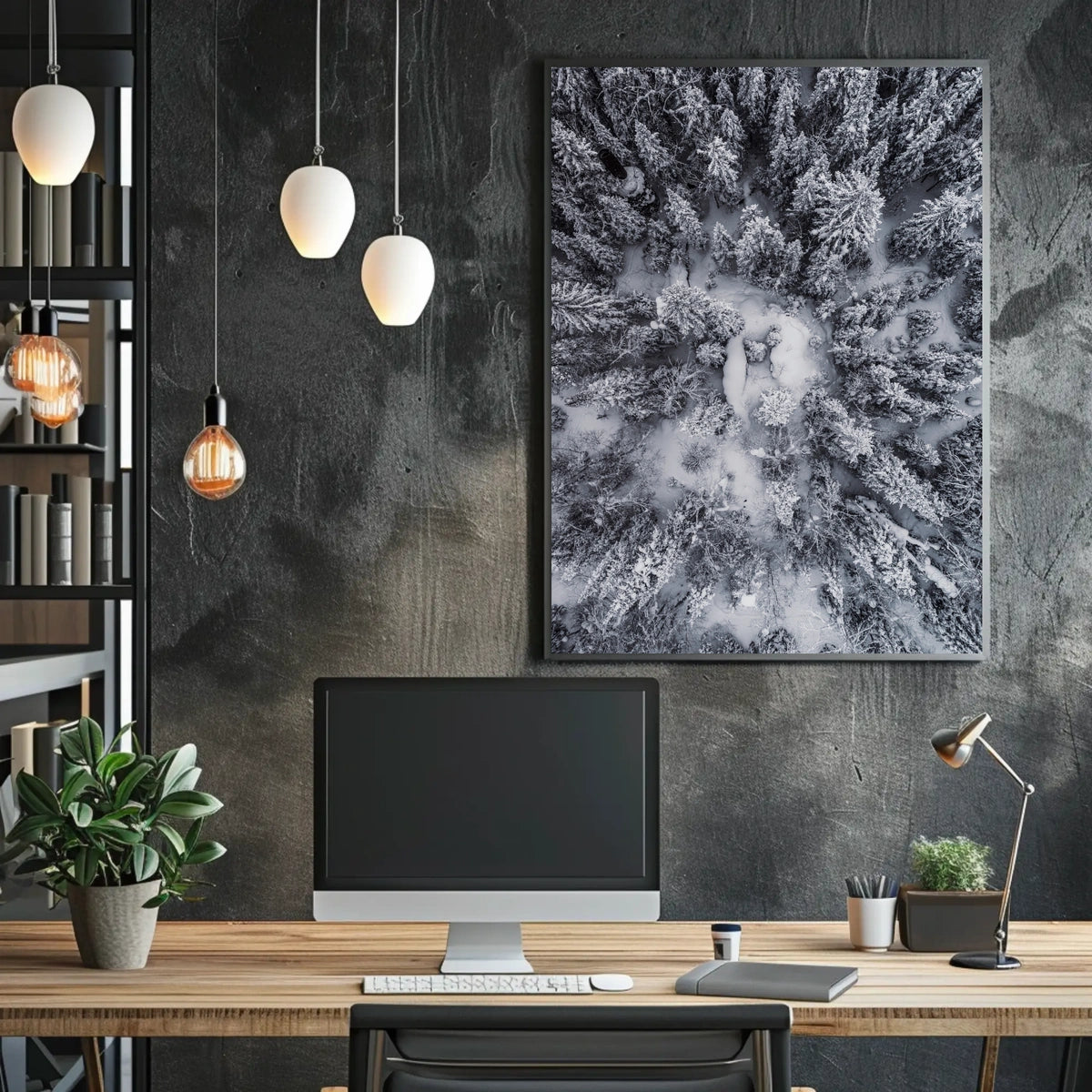 Winter Aerial Snowy Forest Scene National Park Poster