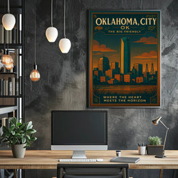 Oklahoma City Skyline Vintage Travel Poster