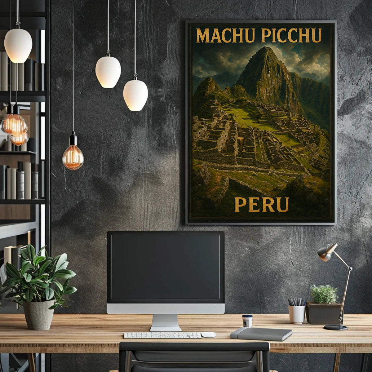 Machu Picchu Peru Travel Heritage Historic Inca Ruins Landscape Vintage Retro Typography Poster