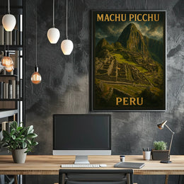 Machu Picchu Peru Travel Heritage Historic Inca Ruins Landscape Vintage Retro Typography Poster