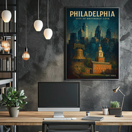Philadelphia Vintage Poster: Liberty Bell & Independence Hall