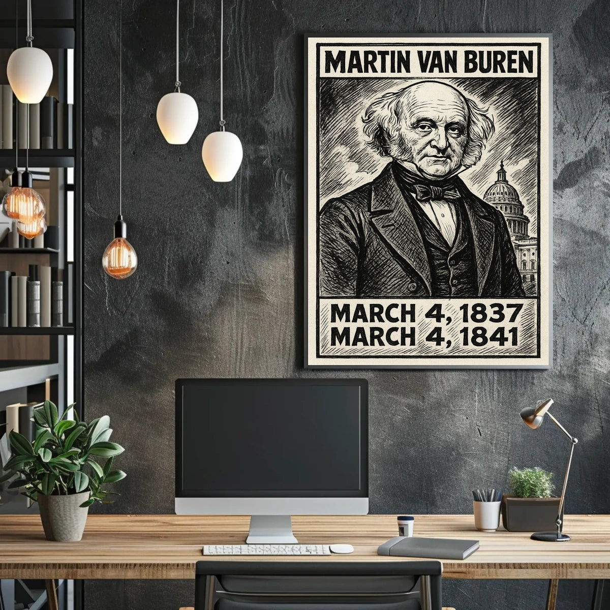Martin Van Buren 8th President of the United States B & W Comic Sketch Poster