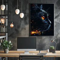 Mystical Cat with Urban Skyline Art Poster