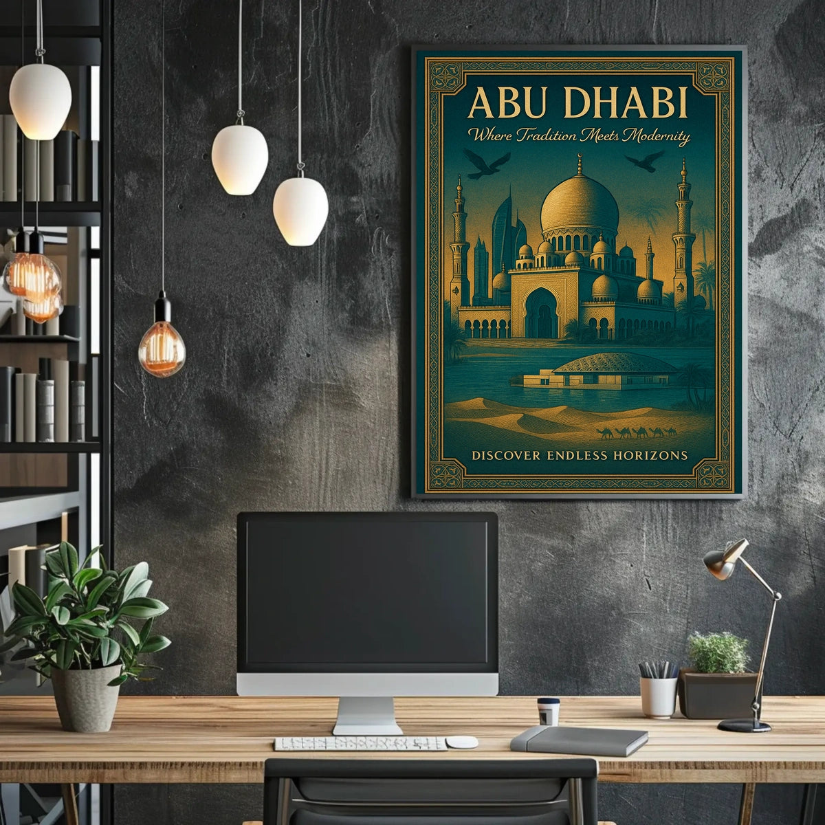Abu Dhabi Oasis Where Tradition Meets Modernity Travel Poster