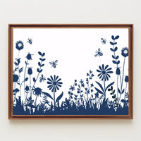 Garden Harmony: Blue Silhouette Bee and Flower Poster