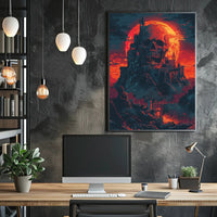 Skull Fortress Under a Blood Moon Art Print Poster PosterGoat