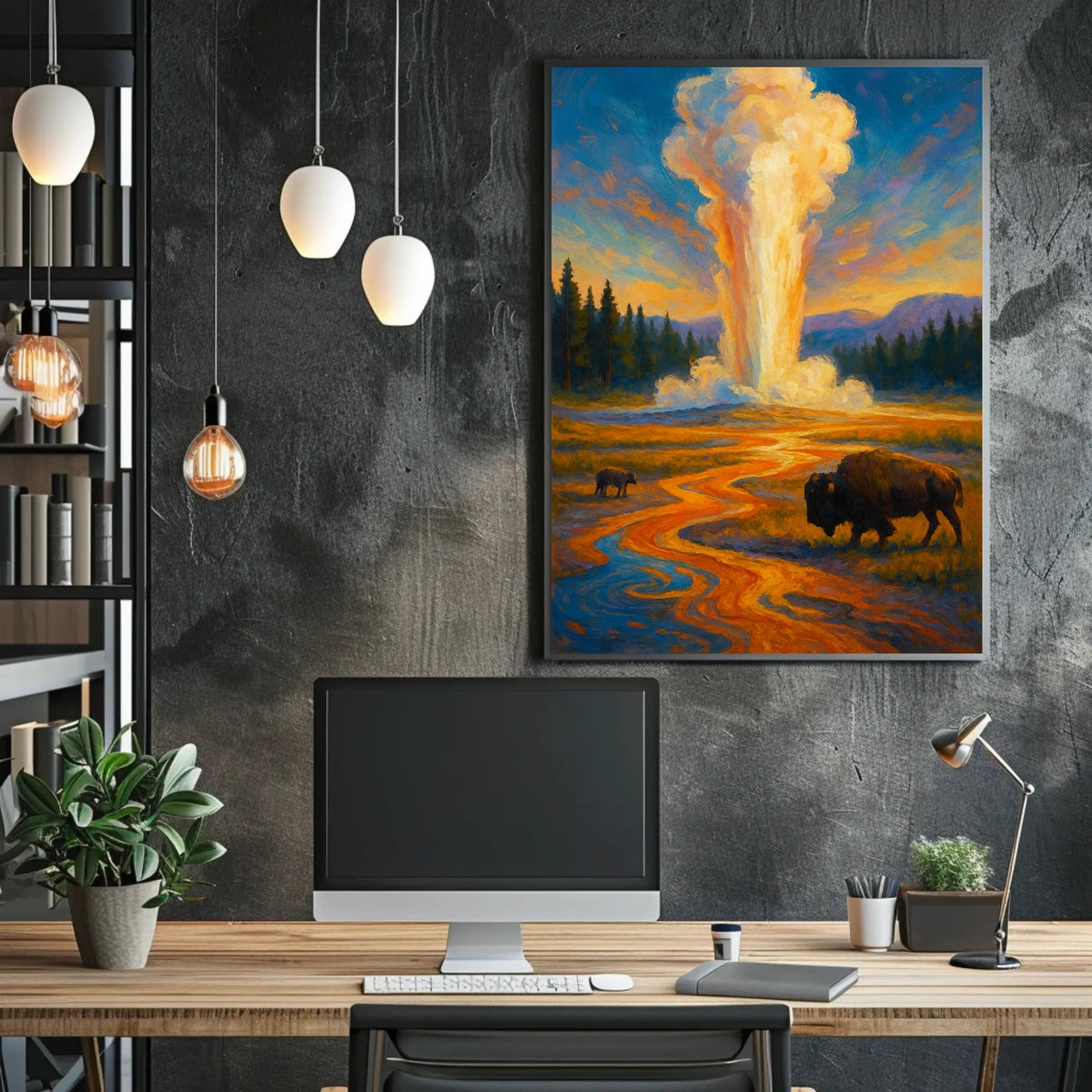 Nature's Grandeur Landscape Geyser Bison Poster