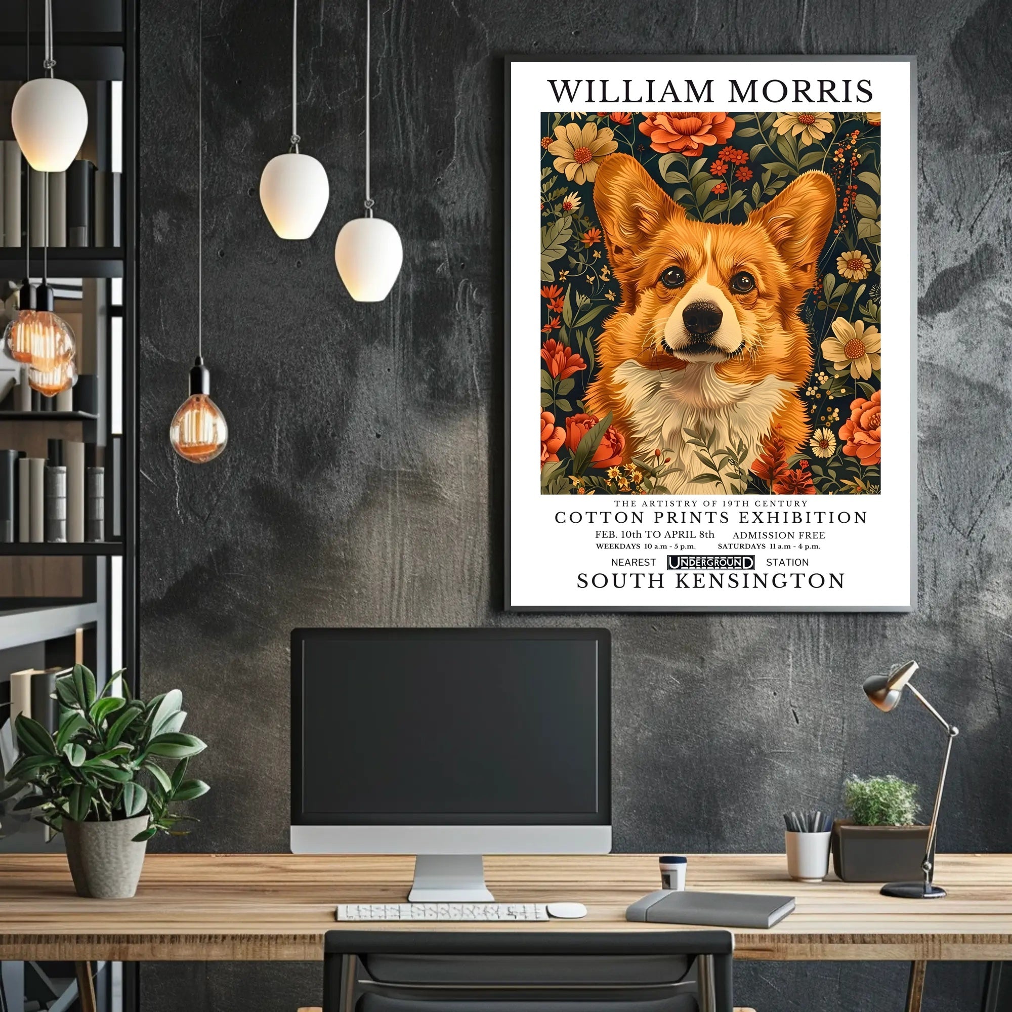 Corgi Art with Floral Elegance: Artistic Poster