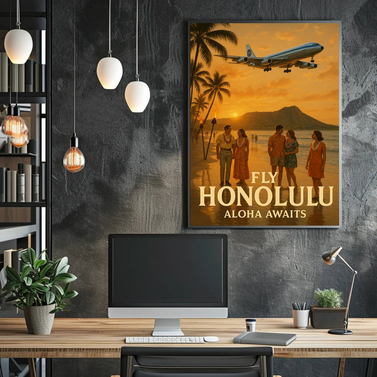 Travel to Honolulu with Vintage Style Travel Poster