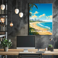 Sunshine Coast Vibrant Beach Scene Travel Poster