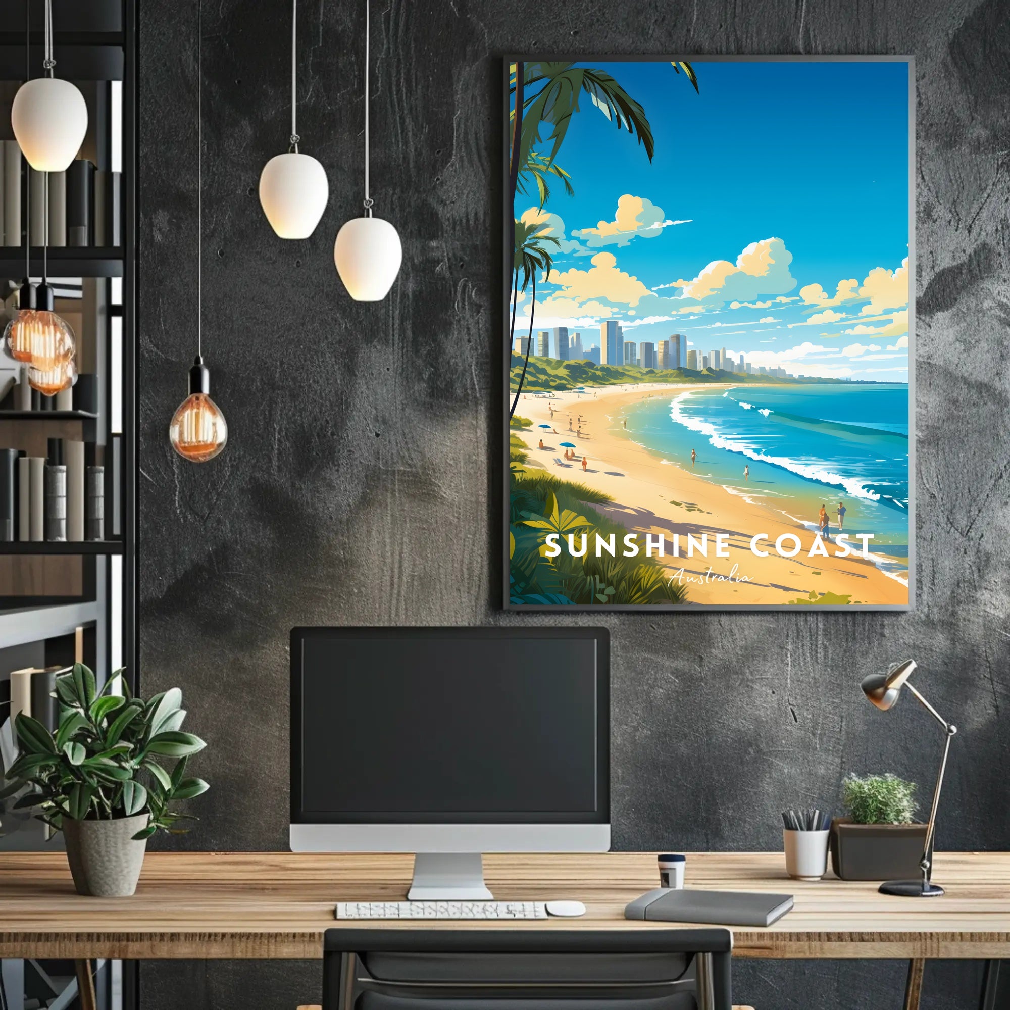 Sunshine Coast Vibrant Beach Scene Travel Poster