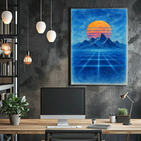 Retro-Futuristic Synthwave Sunset Artistic Poster