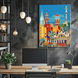 Barcelona's Vibrant Architecture Cityscape Artistic Poster