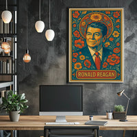 Ronald Reagan Iconic Cityscape Retro 80s Realism Travel Heritage Americana Wall Art Poster