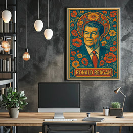 Ronald Reagan Iconic Cityscape Retro 80s Realism Travel Heritage Americana Wall Art Poster