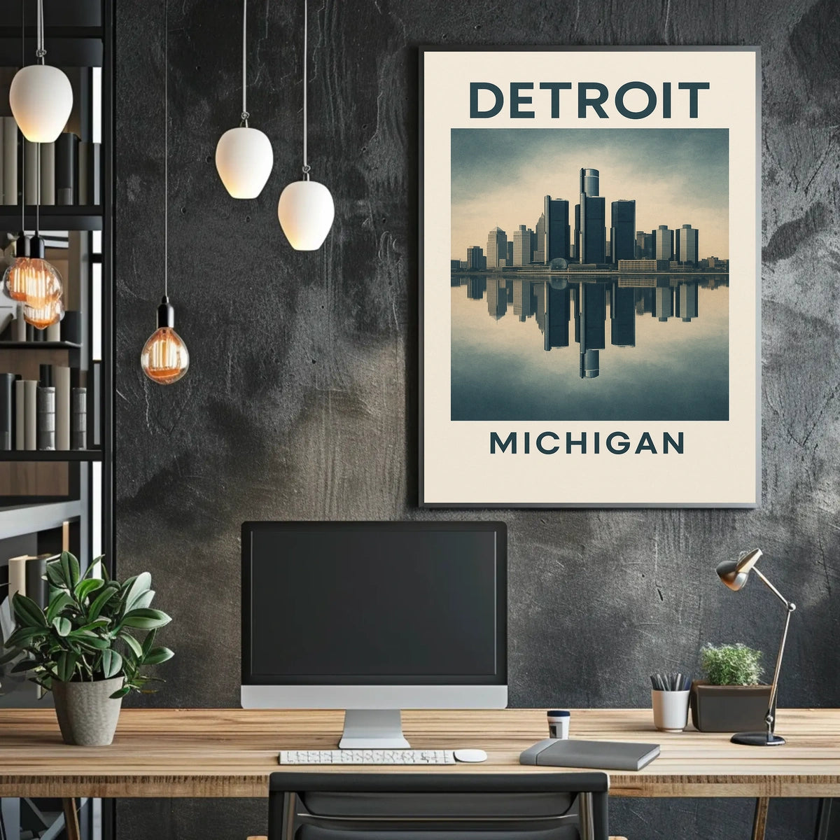 Detroit Skyline Reflection Poster