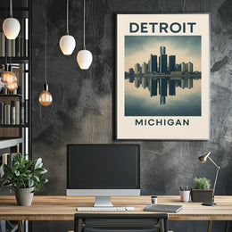 Detroit Skyline Reflection Poster