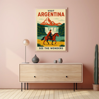 Visit Argentina Gaucho Waterfalls Adventure Travel Poster