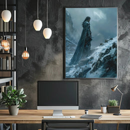 Solitary Warrior in Snow: Epic Fantasy or Mythology Poster PosterGoat