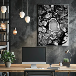 Stark Black and White Abstract Ice Formation Poster