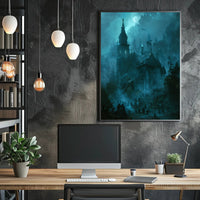Gothic Church and Graveyard Eerie Landscape Poster PosterGoat
