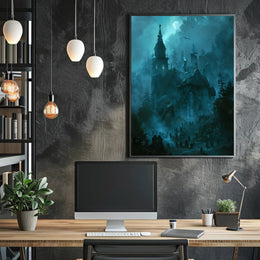 Gothic Church and Graveyard Eerie Landscape Poster PosterGoat