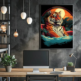 Tiger Majestically Lounging Amid Vivid Tropical Plants Animal Poster