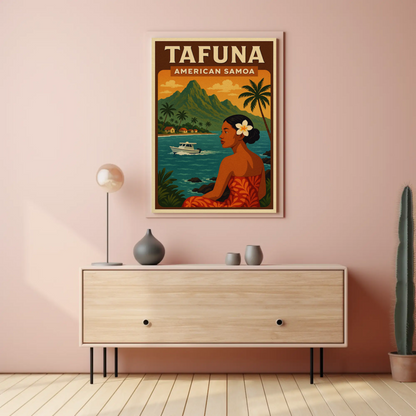 Tafuna American Samoa Woman Coastline Travel Poster