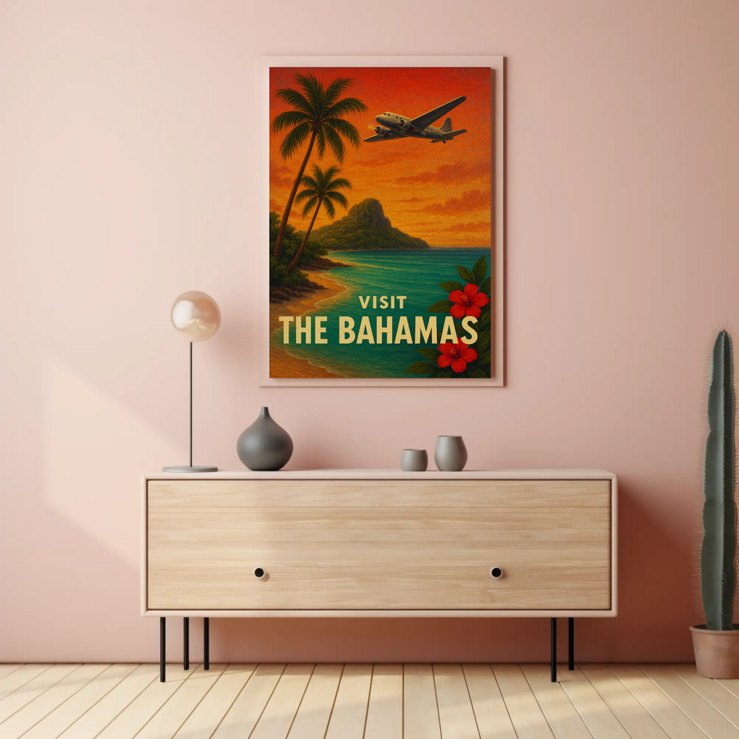 Visit The Bahamas Vintage Plane Ocean Paradise Travel Poster