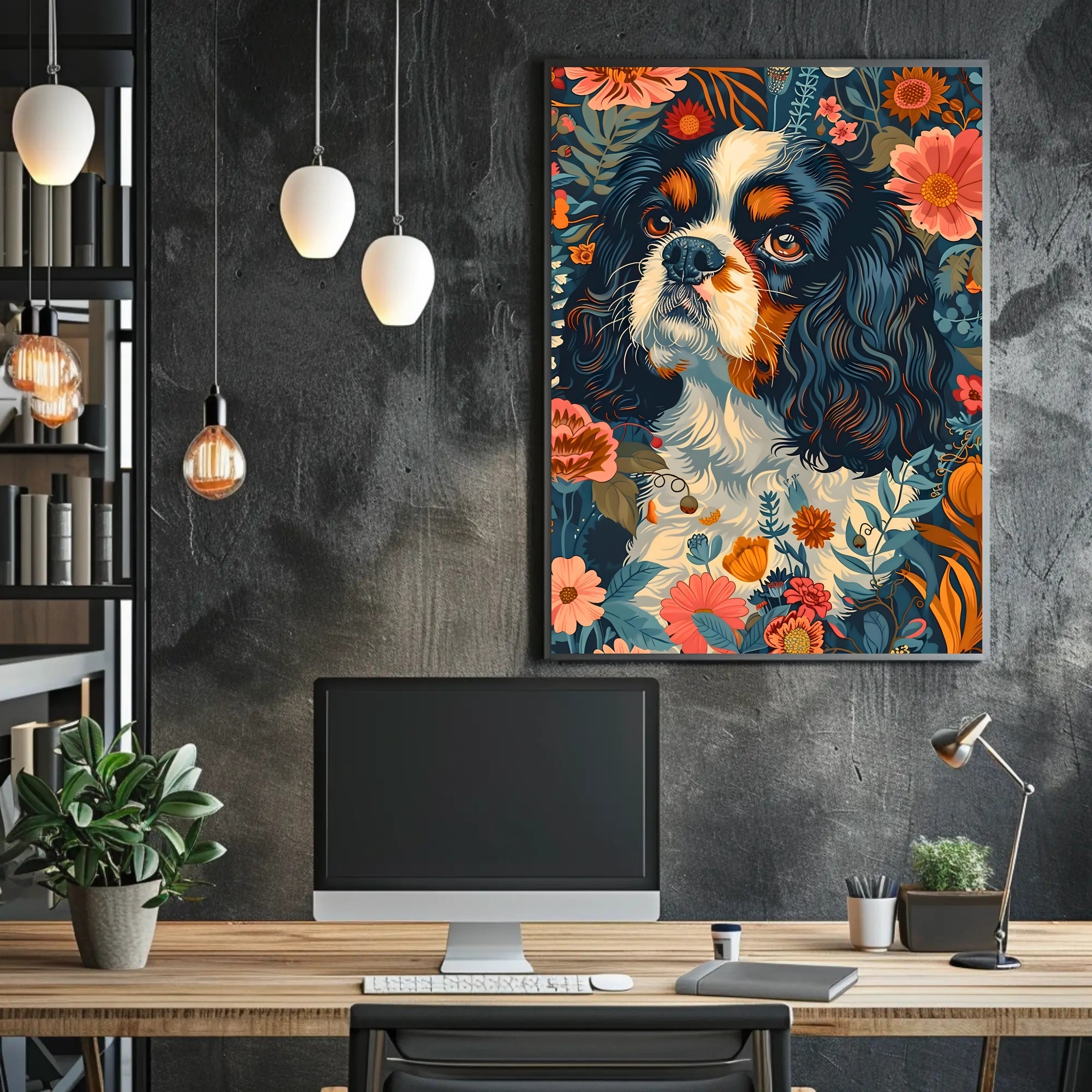 Floral Canine Portrait Wall Art Print