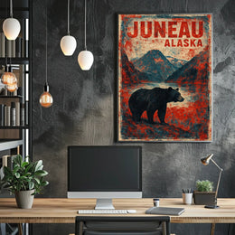 Juneau Bear Silhouette Adventure Vintage Poster