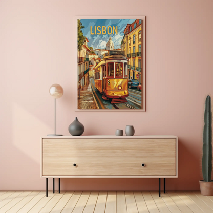 Lisbon Yellow Tram Cityscape Portugal Travel Poster