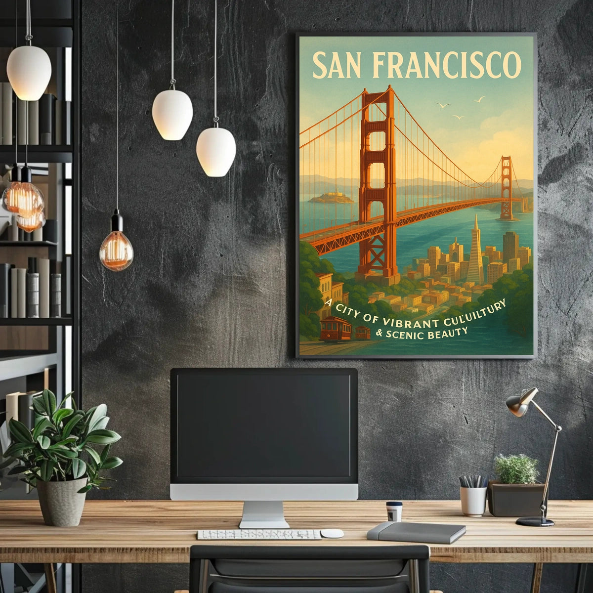 Vintage San Francisco Golden Gate Bridge Travel Poster