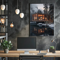 Cozy Winter Retreat in Forest Setting - Travel Poster