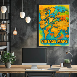 Vintage World Map Art Print Adventure Travel Poster