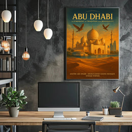 Abu Dhabi's Iconic Blend: Cultural Cityscape Travel Poster