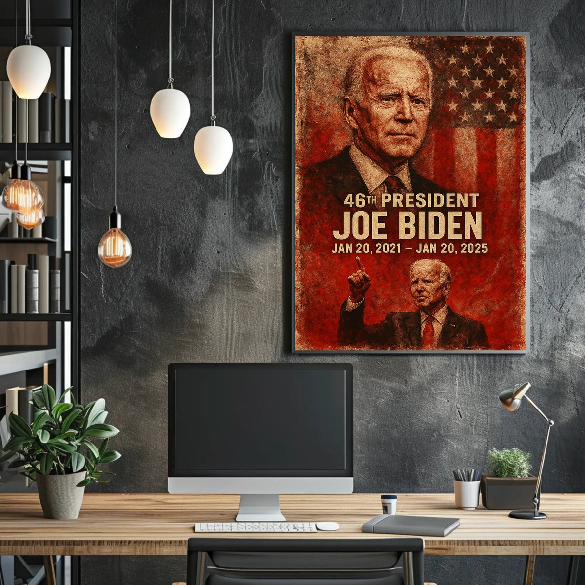 Joe Biden 46th President Digital Painting Patriotic Washington DC Portrait Realism Poster