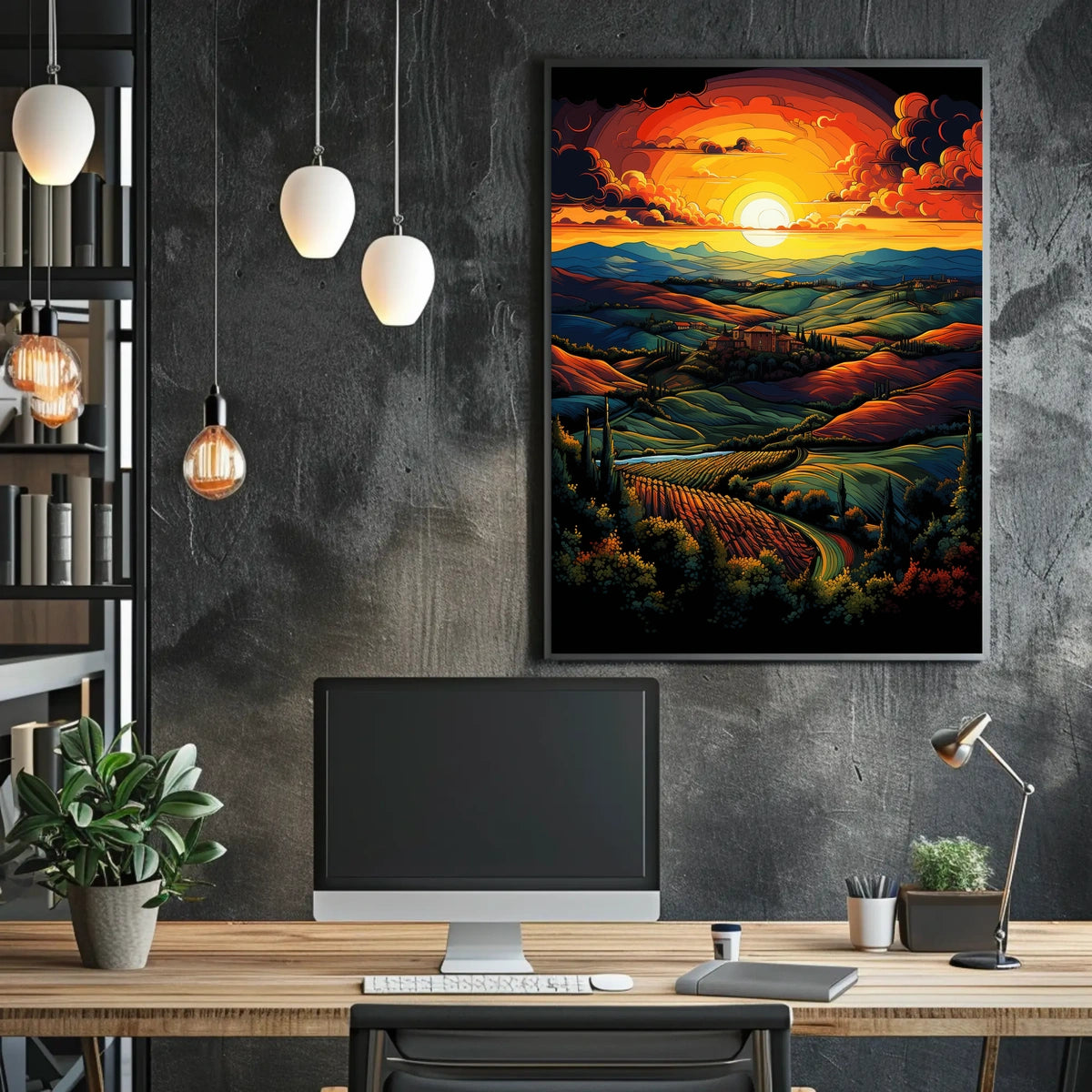 Tuscan Countryside Sunset Scenic Travel Poster