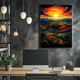 Tuscan Countryside Sunset Scenic Travel Poster