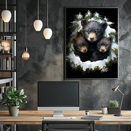 Winter Forest Bear Cubs Photorealistic Art Poster