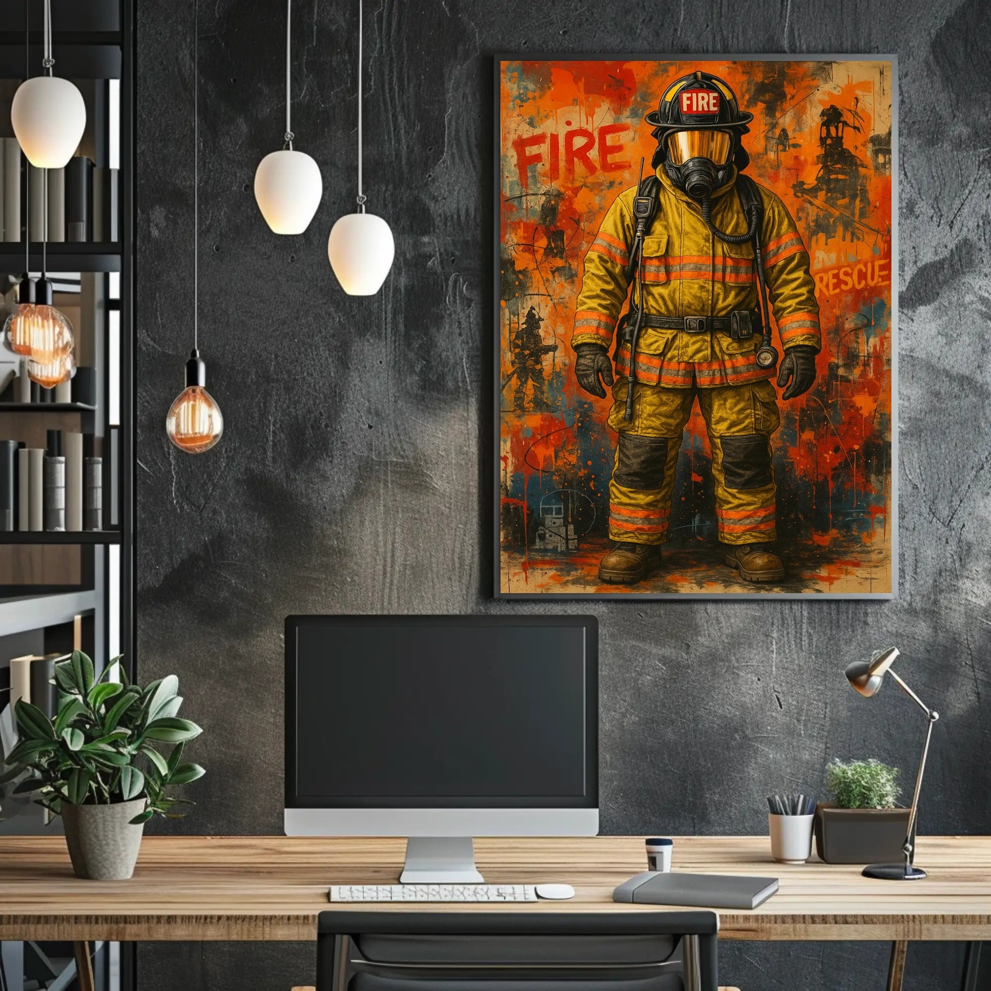 Firefighter Heroism Action Fire Rescue Poster