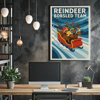 Reindeer Bobsled Team Poster