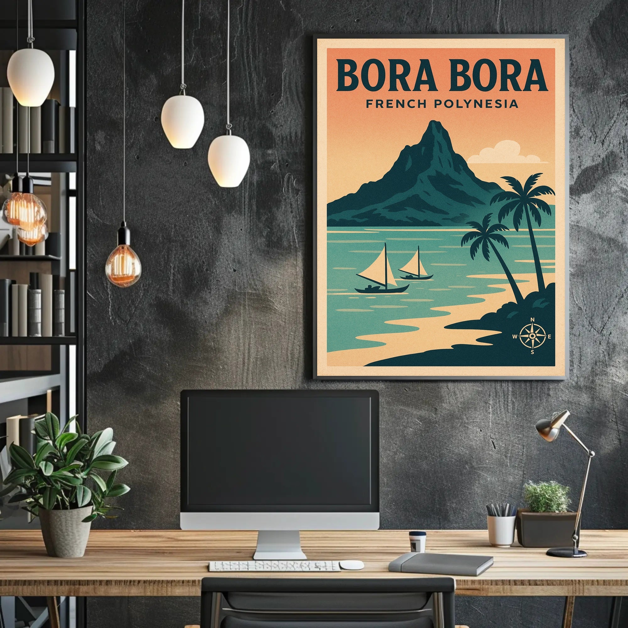 Bora Bora Vintage Travel Art, Tropical Paradise Travel Poster PosterGoat