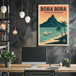 Bora Bora Vintage Travel Art, Tropical Paradise Travel Poster PosterGoat