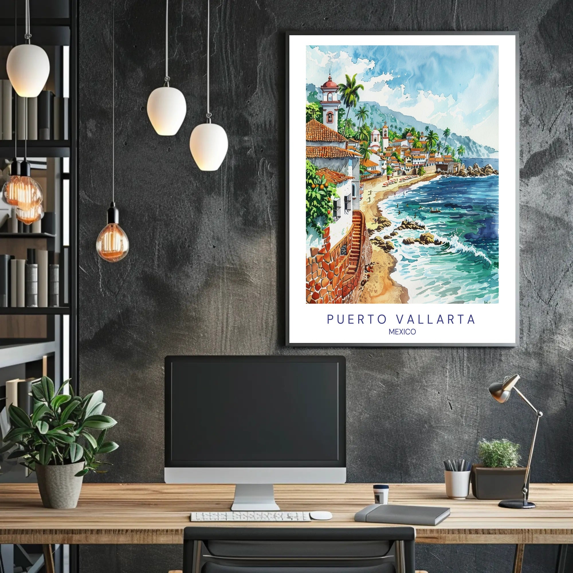 Puerto Vallarta Scenic Watercolor Travel Poster PosterGoat