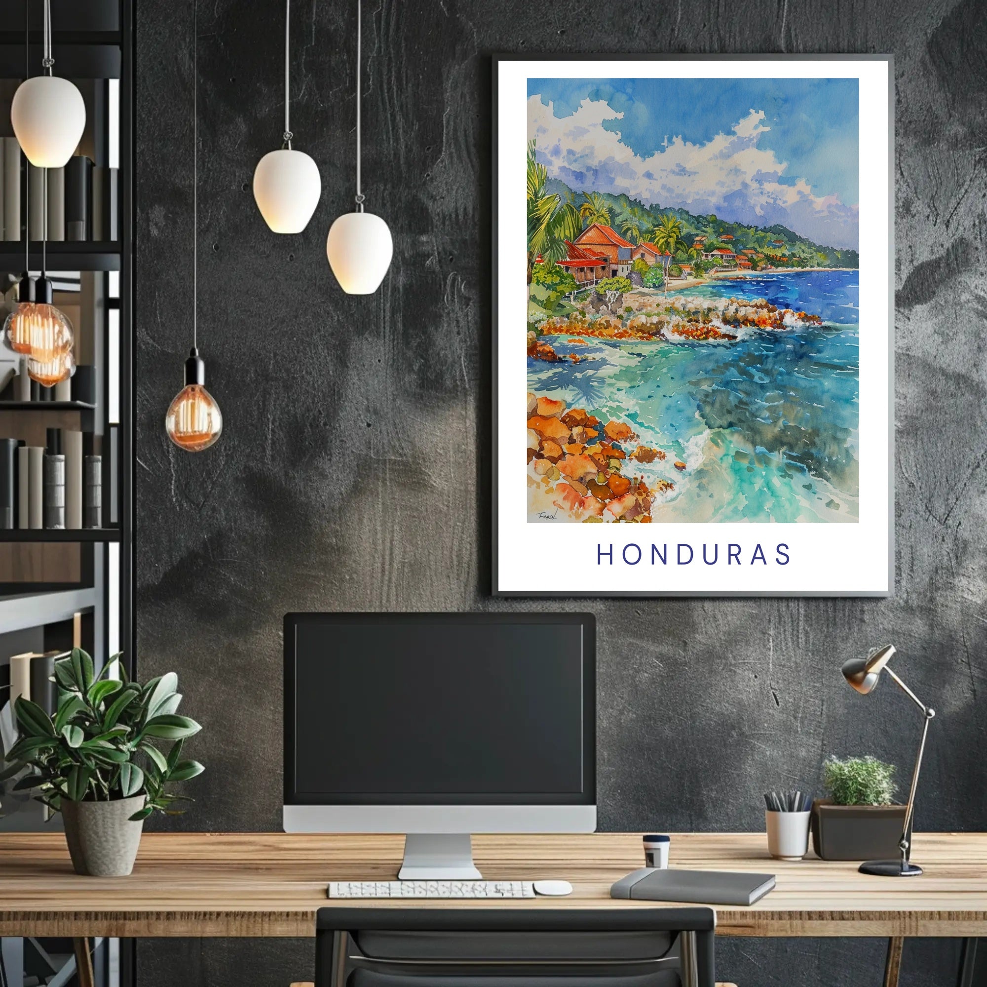 Honduras Coastal Scene Watercolor Travel Poster PosterGoat