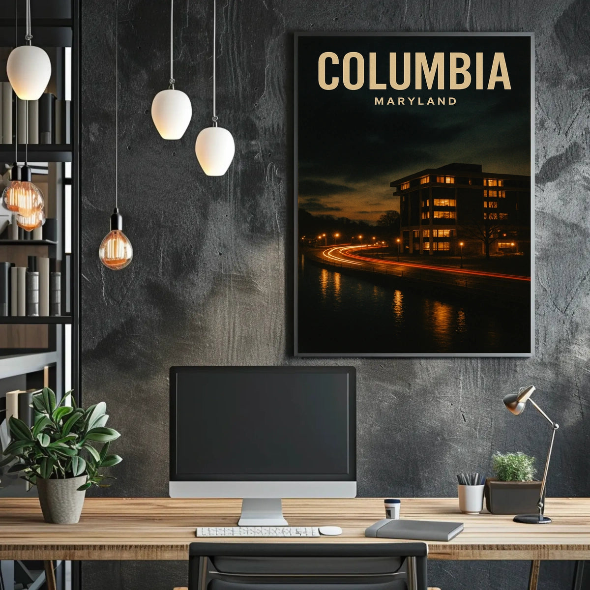 Columbia Maryland Night Cityscape Photography Poster