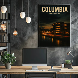 Columbia Maryland Night Cityscape Photography Poster