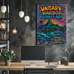 Vaitape Harbor Street Art Poster Vibrant Travel Print